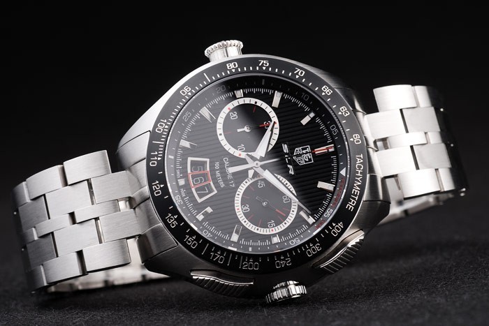 Tag Heuer SLR Swiss Tachymeter Bezel Stainless Steel Black Dial