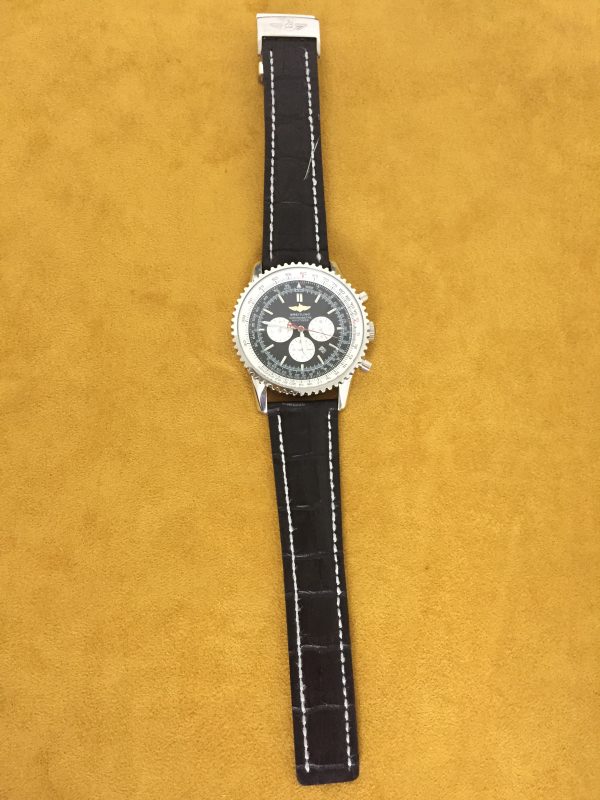 Swiss Breitling Navitimer Black Dial black leather strap steel case