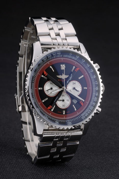 Breitling Certified Polished Silver Stainless Steel Strap Black Dial Chronograph 80173